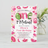 Eén in een Melon Watermeloen op de eerste verjaard Kaart (Staand voorkant)