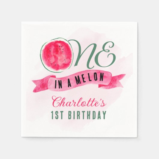 Eén in een Melon Watermeloen op de eerste verjaard Servet (Voorkant)