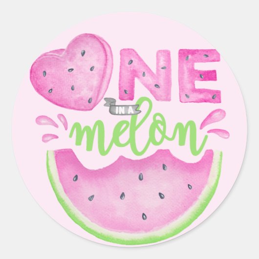 Een in een Melon Watermeloen Verjaardagsfeestje St Ronde Sticker (Voorkant)