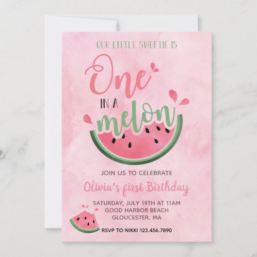 Eén in een Melon Watermeloen waterverf 1e verjaard Kaart (Voorkant)