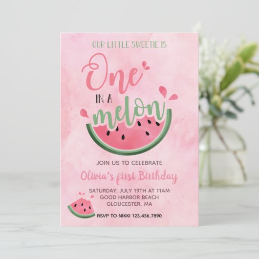 Eén in een Melon Watermeloen waterverf 1e verjaard Kaart (Staand voorkant)