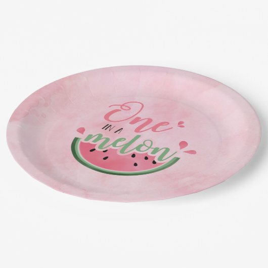 Eén in een Melon Watermeloen waterverf 1e verjaard Papieren Bordje (Gekanteld)