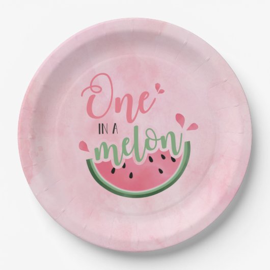 Eén in een Melon Watermeloen waterverf 1e verjaard Papieren Bordje (Voorkant)