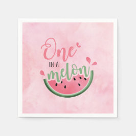 Eén in een Melon Watermeloen waterverf 1e verjaard Servet