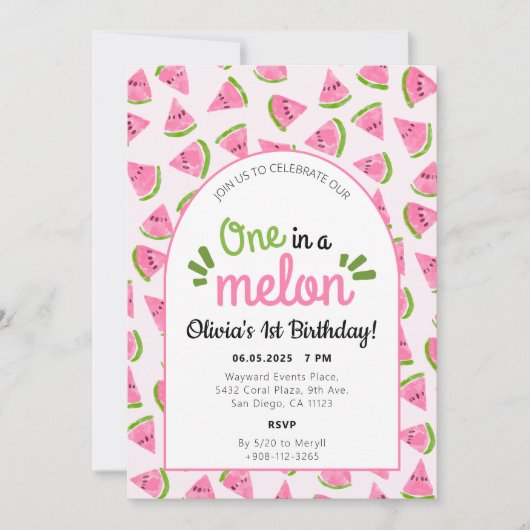 Een in een Melon Watermeloen Waterverf Kaart (Voorkant)
