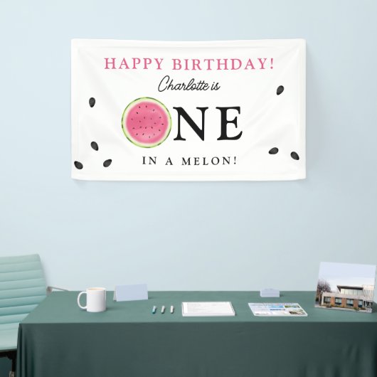 Een in een Melon Watermeloen Zomer Verjaardag Bann Spandoek (Beurs)