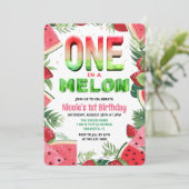 Eén in een Melon Watermelon 1e verjaardag Uitnodig Kaart (Staand voorkant)