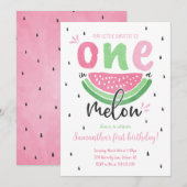 Eén in een Melon Watermelon 1e verjaardag Uitnodig Kaart (Voorkant / Achterkant)