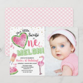 Eén in een Melon Watermelon 1e verjaardag Uitnodig Kaart (Voorkant / Achterkant)