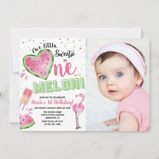 Eén in een Melon Watermelon 1e verjaardag Uitnodig Kaart (Voorkant)
