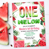 Eén in een Melon Watermelon 1e verjaardag Uitnodig Kaart