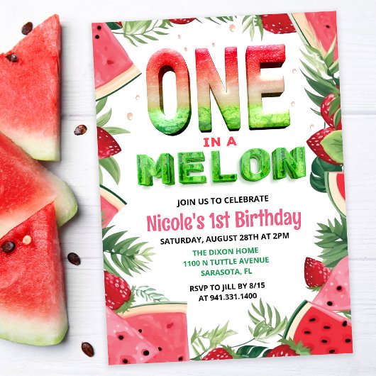 Eén in een Melon Watermelon 1e verjaardag Uitnodig Kaart