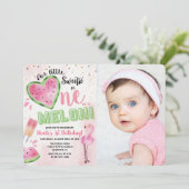 Eén in een Melon Watermelon 1e verjaardag Uitnodig Kaart (Staand voorkant)