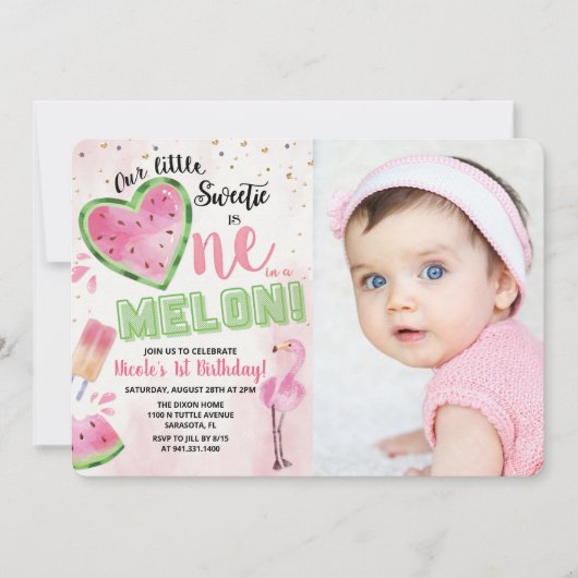 Eén in een Melon Watermelon 1e verjaardag Uitnodig Kaart (Voorkant)