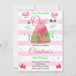 Eén in een Melon Watermelon 1e verjaardag Uitnodig Kaart