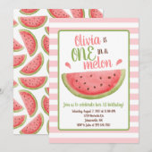 Eén in een Melon Watermelon 1e verjaardag Uitnodig Kaart (Voorkant / Achterkant)