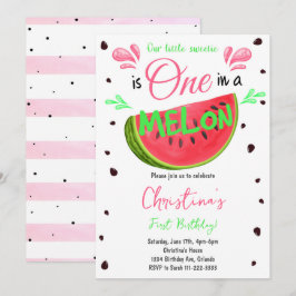 Eén in een Melon Watermelon 1e verjaardag Uitnodig Kaart