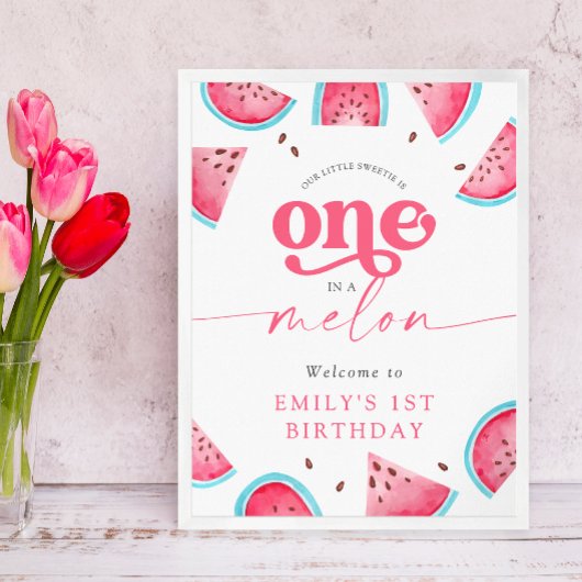 Eén in een Melon Watermelon 1st Birthday Welkom Poster