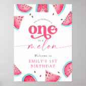 Eén in een Melon Watermelon 1st Birthday Welkom Poster (Voorkant)