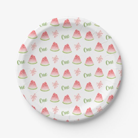 Eén in een Melon Watermelon Birthday Papieren Bordje (Voorkant)