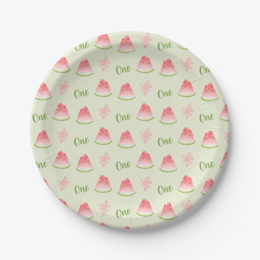 Eén in een Melon Watermelon Birthday Papieren Bordje (Voorkant)