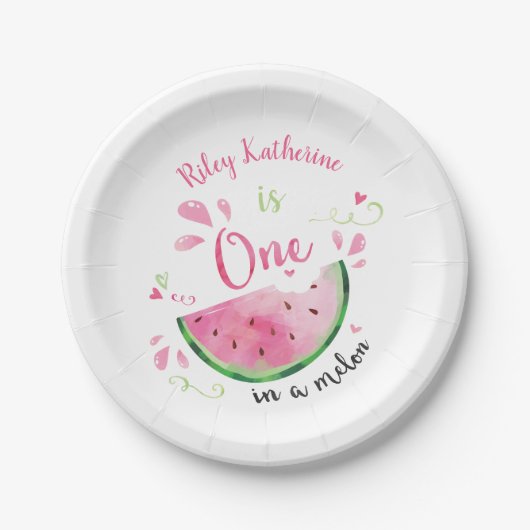 Een in een Melon Watermelon Birthday Party Papieren Bordje (Voorkant)