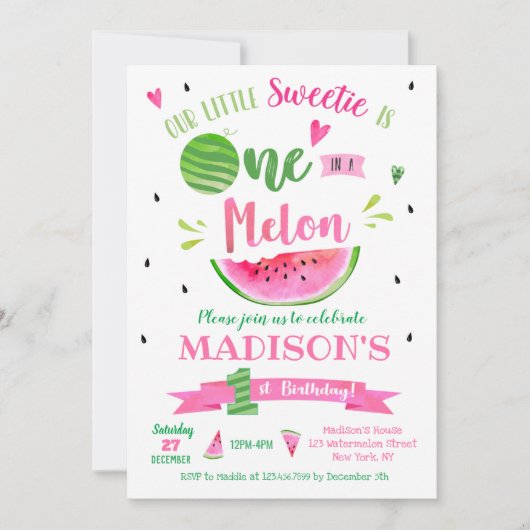 Eén in een Melon Watermelon Birthday-uitnodiging Kaart (Voorkant)