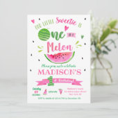 Eén in een Melon Watermelon Birthday-uitnodiging Kaart (Staand voorkant)