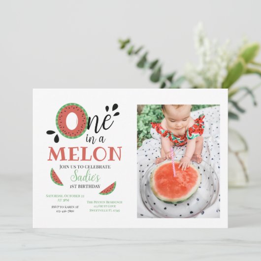 Eén in een Melon Watermelon Eerste Dag Kaart (Staand voorkant)