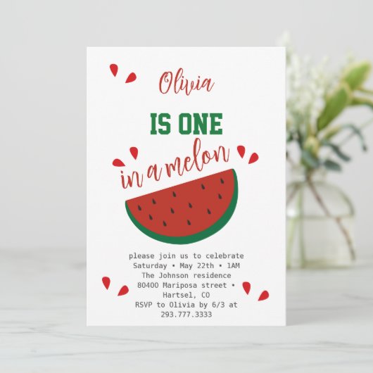 Eén in een Melon Watermelon Eerste Dag Kaart (Staand voorkant)