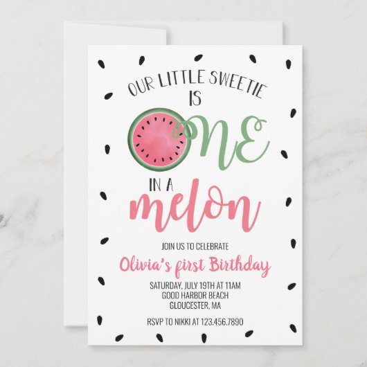 Eén in een Melon Watermelon Eerste Dag Kaart (Voorkant)