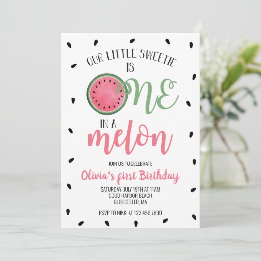 Eén in een Melon Watermelon Eerste Dag Kaart (Staand voorkant)