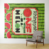 EÉN in een Melon Watermelon First Birthday Backdro Wandkleed (In Situ (horizontaal))