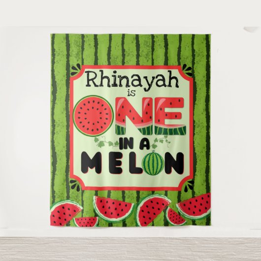 EÉN in een Melon Watermelon First Birthday Backdro Wandkleed (Voorkant)