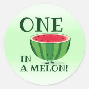 Eén in een Melon Watermelon First Birthday Cartoo Ronde Sticker