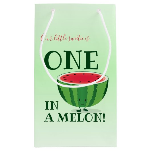 Eén in een Melon Watermelon First Birthday Cartoon Klein Cadeauzakje (Achterkant)