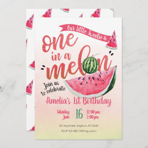 Eén in een Melon Watermelon First Birthday Invite Kaart