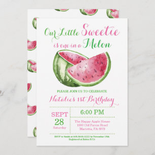 Eén in een Melon Watermelon First Birthday Invite Kaart