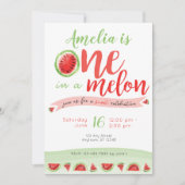 Eén in een Melon Watermelon First Birthday Invite Kaart (Voorkant)