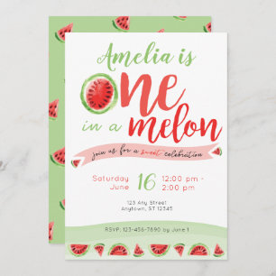 Eén in een Melon Watermelon First Birthday Invite Kaart
