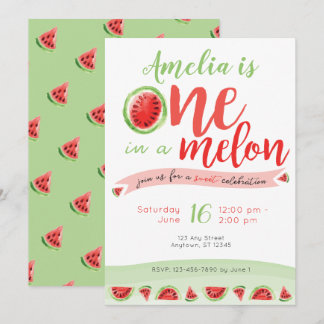 Eén in een Melon Watermelon First Birthday Invite Kaart
