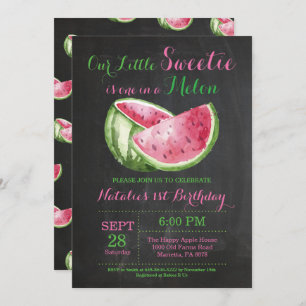 Eén in een Melon Watermelon First Birthday Invite Kaart