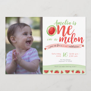 Eén in een Melon Watermelon First Birthday Invite Kaart