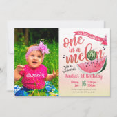Eén in een Melon Watermelon First Birthday Invite Kaart (Voorkant)