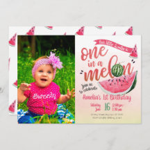Eén in een Melon Watermelon First Birthday Invite