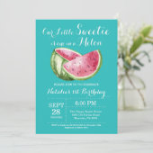 Eén in een Melon Watermelon First Birthday Invite Kaart (Staand voorkant)
