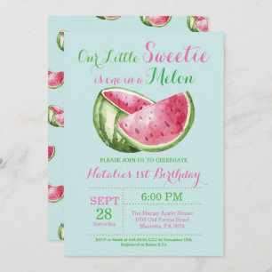 Eén in een Melon Watermelon First Birthday Invite Kaart