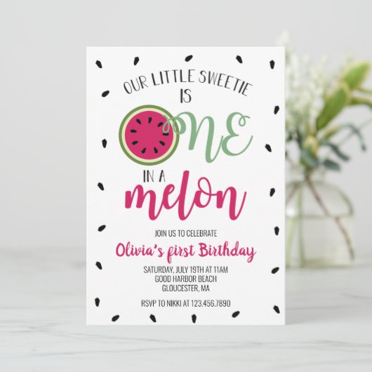 Eén in een Melon Watermelon First Birthday Kaart (Staand voorkant)