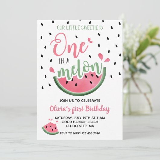 Eén in een Melon Watermelon First Birthday Kaart (Staand voorkant)