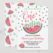 Eén in een Melon Watermelon First Birthday Kaart (Voorkant / Achterkant)